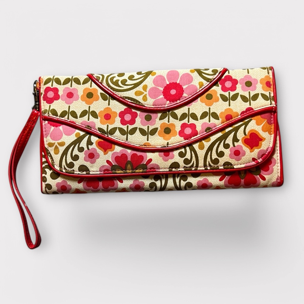 Vera Bradley Folkloric Pattern Making Waves Trifold Floral Wallet Wristlet Purse